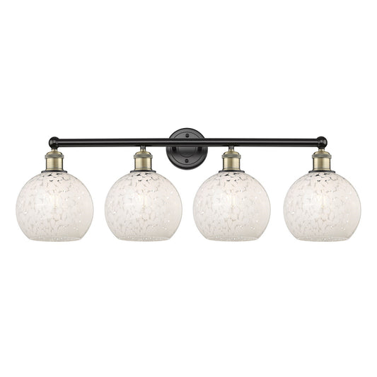 Innovations White Mouchette 35in 4-Light Bath Vanity Light | Art Nouveau Modern Black Antique Brass and White Glass | Kitchen | Model 616-4W-BAB-G1216-8WM