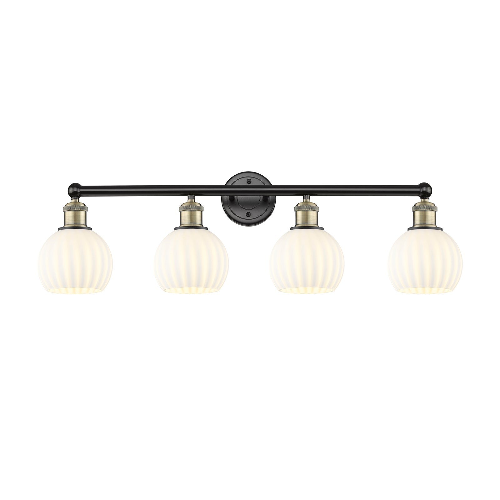 Innovations White Venetian 33in 4-Light Bath Vanity Light | Black Antique Brass Steel and White Venetian Glass | Bathroom & | Model 616-4W-BAB-G1217-6WV