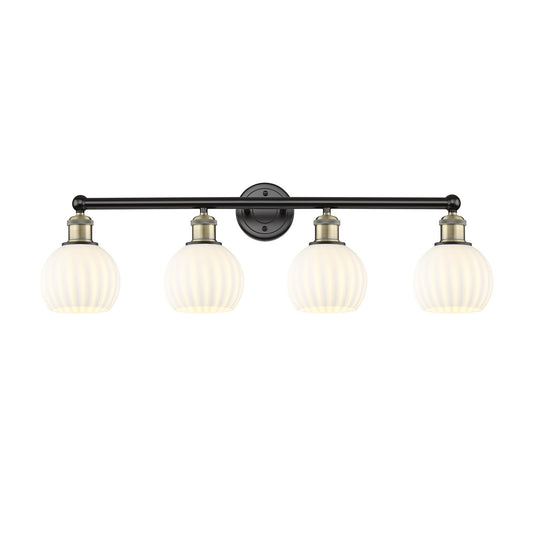 Innovations White Venetian 33in 4-Light Bath Vanity Light | Black Antique Brass Steel and White Venetian Glass | Bathroom & | Model 616-4W-BAB-G1217-6WV