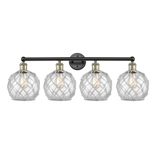 Innovations Farmhouse Rope 35in 4-Light Bath Vanity Light | Industrial Black Antique Brass and Clear Glass with White Rope | Model 616-4W-BAB-G122-8RW