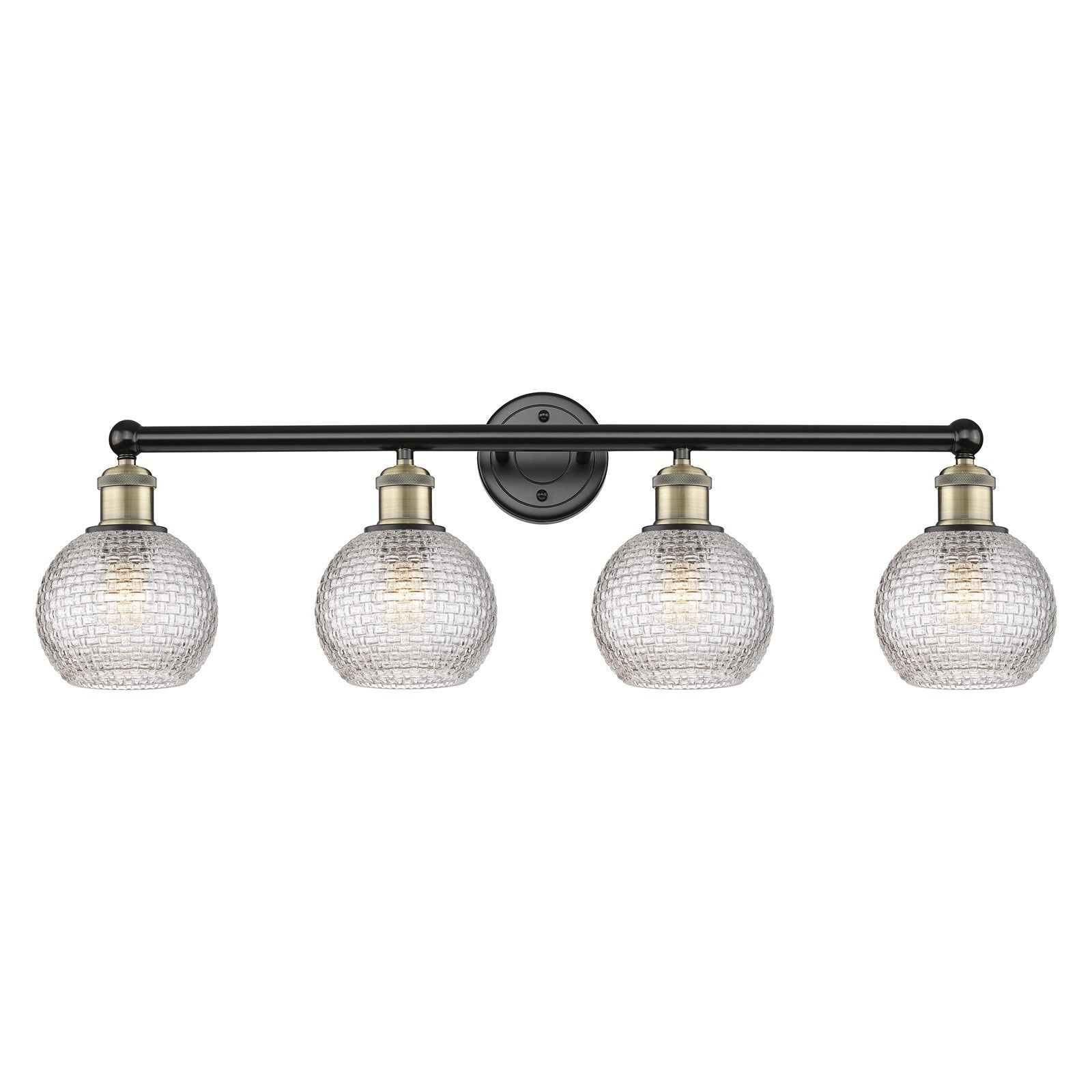 Innovations Athens 33in 4-Light Bath Vanity Light | Modern Farmhouse Black Antique Brass Steel and Clear Basket Weave Glass | Model 616-4W-BAB-G122C-6CL