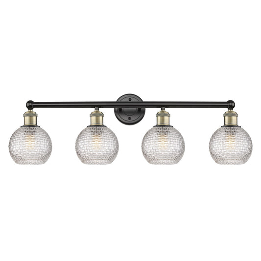 Innovations Athens 33in 4-Light Bath Vanity Light | Modern Farmhouse Black Antique Brass Steel and Clear Basket Weave Glass | Model 616-4W-BAB-G122C-6CL