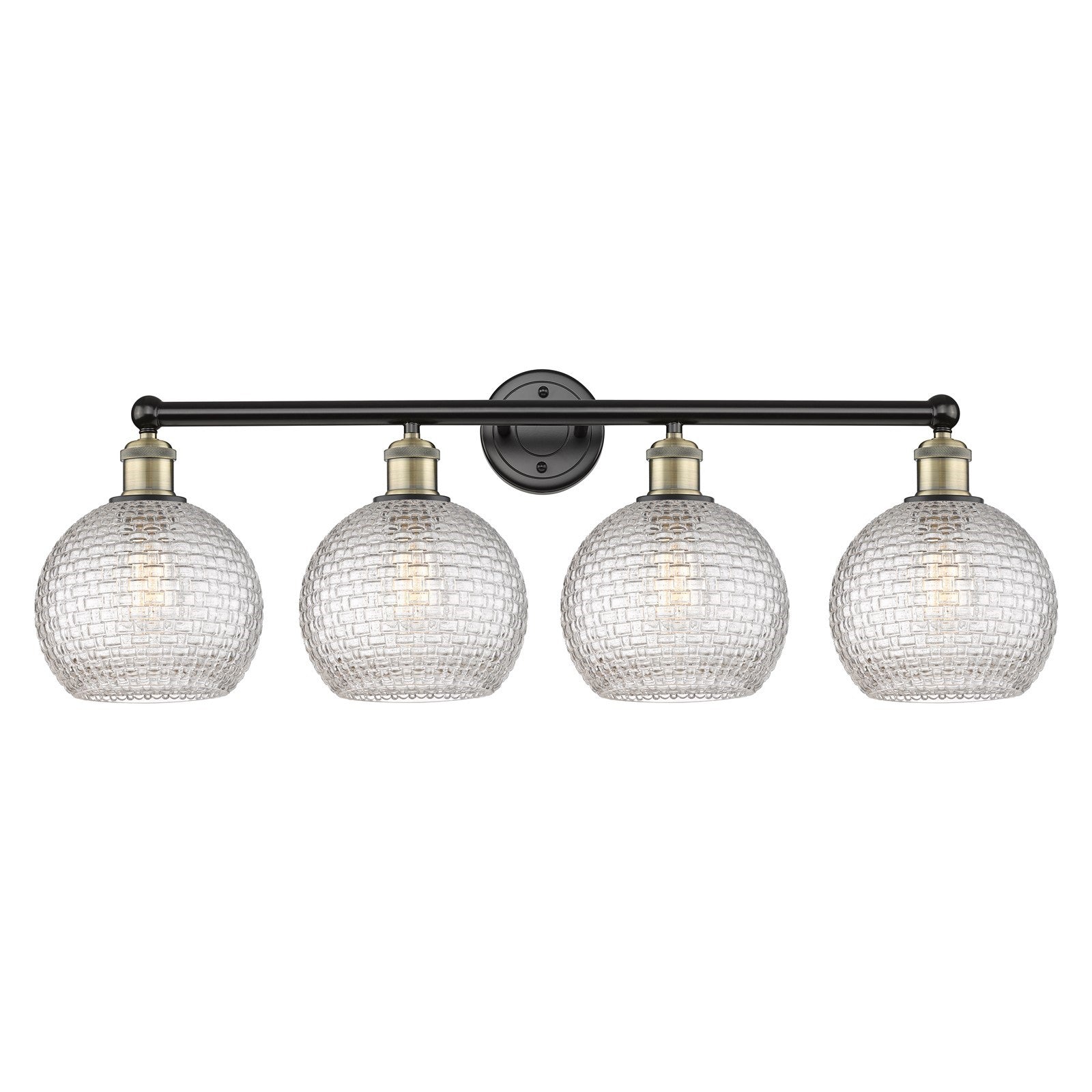 Innovations Athens 35in 4-Light Bath Vanity Light | Modern Farmhouse Black Antique Brass Steel and Clear Basket Weave Glass | Model 616-4W-BAB-G122C-8CL