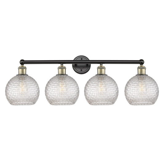 Innovations Athens 35in 4-Light Bath Vanity Light | Modern Farmhouse Black Antique Brass Steel and Clear Basket Weave Glass | Model 616-4W-BAB-G122C-8CL