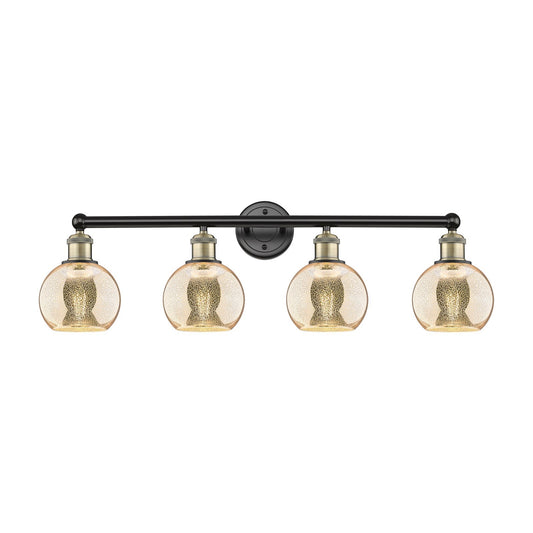 Innovations Athens 33in 4-Light Bath Vanity Light | Industrial Black Antique Brass and Mercury Glass | Bathroom Vanity | 32.88 x | Model 616-4W-BAB-G128-6