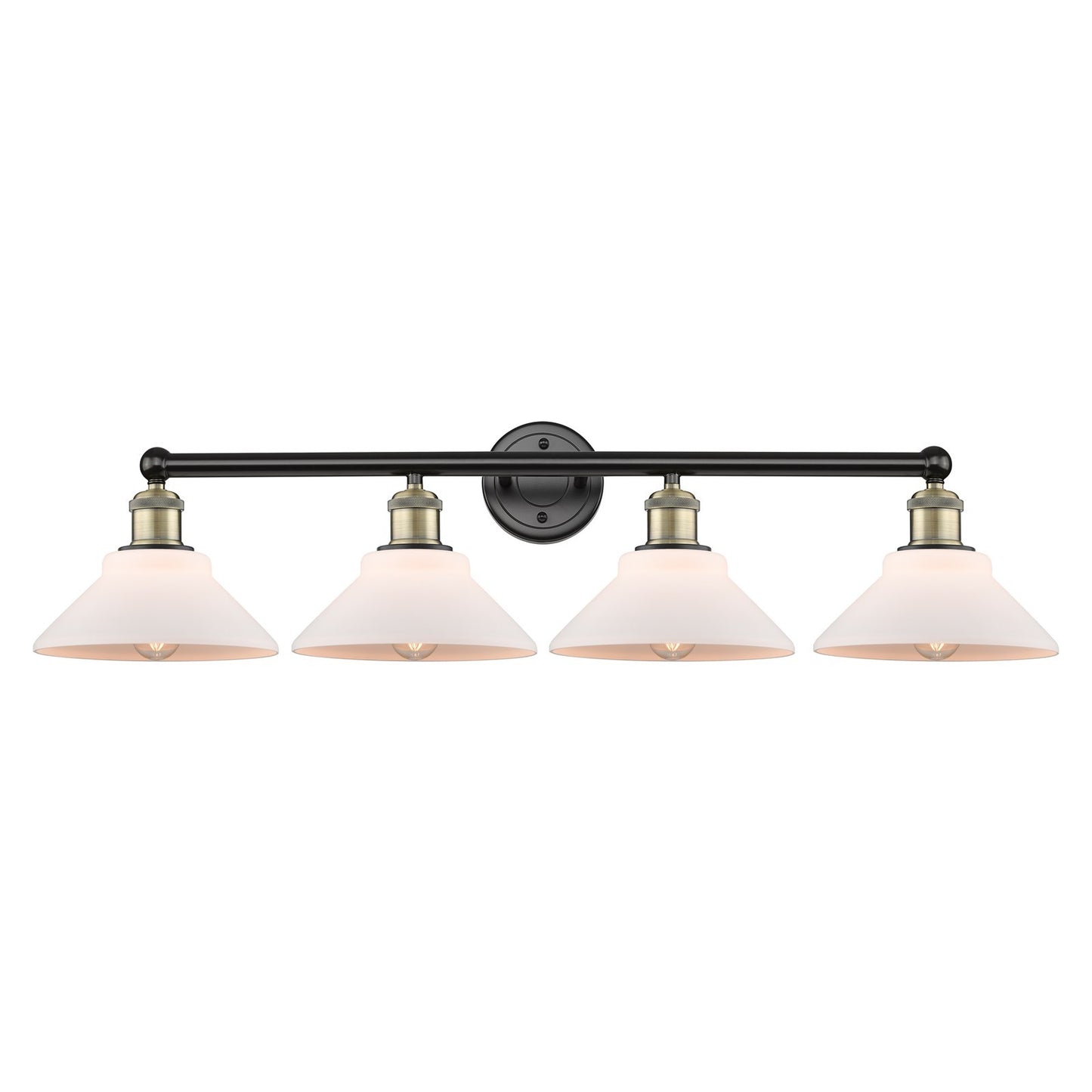 Innovations Orwell 35in 4-Light Bath Vanity | Industrial Black Antique Brass and Matte White Glass | Bathroom Vanity Light | 35.38 | Model 616-4W-BAB-G131