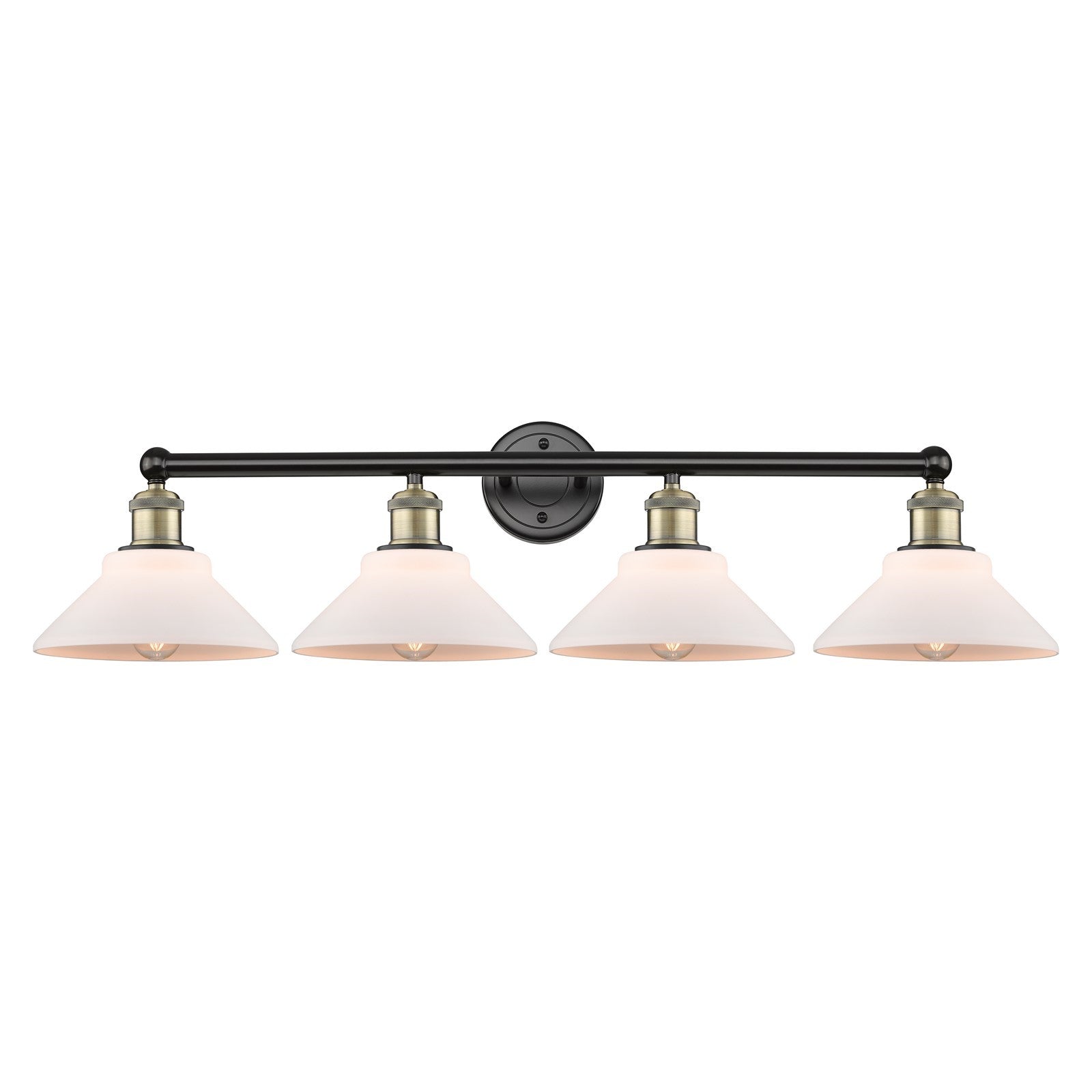 Innovations Orwell 35in 4-Light Bath Vanity | Industrial Black Antique Brass and Matte White Glass | Bathroom Vanity Light | 35.38 | Model 616-4W-BAB-G131