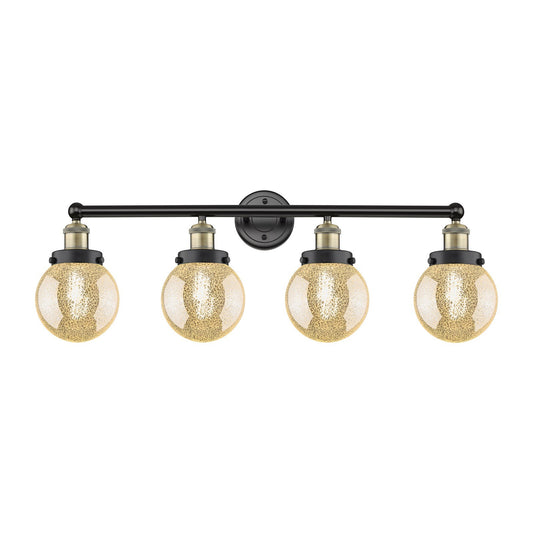 Innovations Beacon 33in 4-Light Bath Vanity Light | Industrial Black Antique Brass and Mercury Glass | Bathroom Vanity | 33 x | Model 616-4W-BAB-G208-6