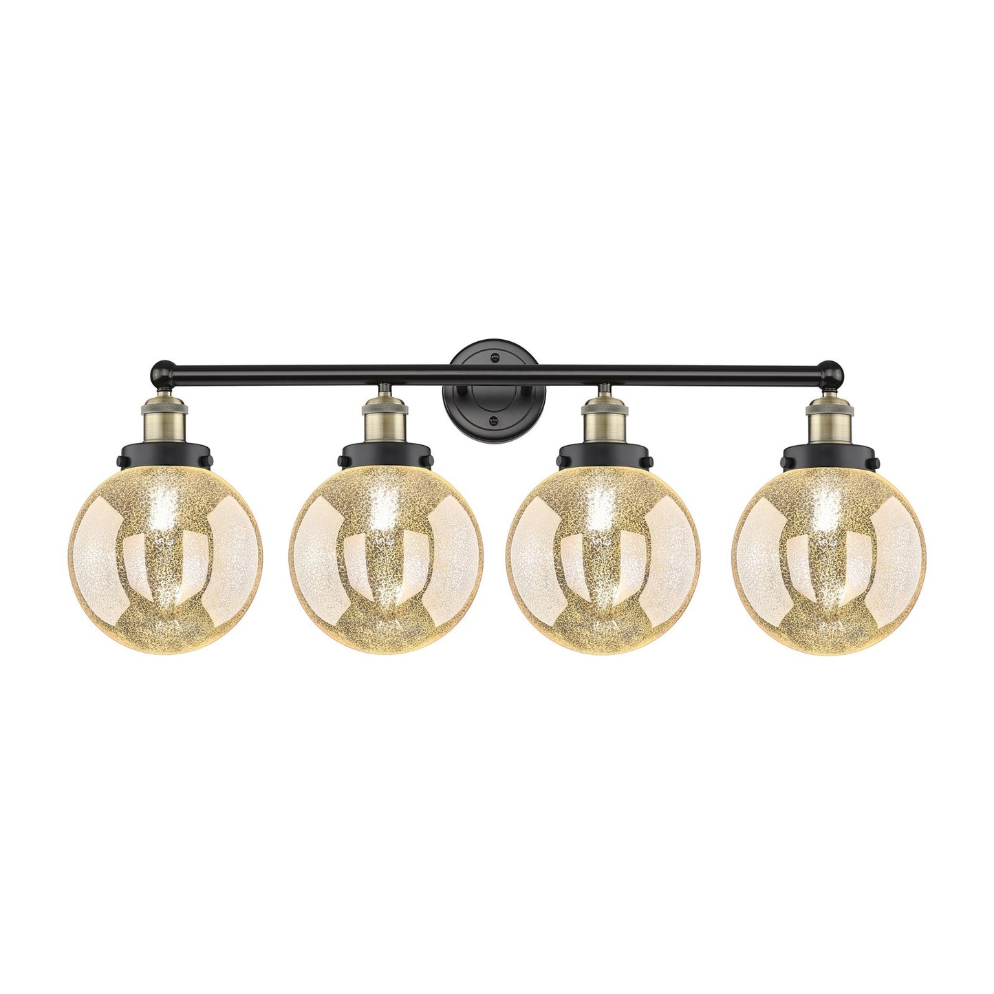 Innovations Beacon 35in 4-Light Bath Vanity Light | Industrial Black Antique Brass and Mercury Glass | Bathroom Vanity & Powder | Model 616-4W-BAB-G208-8