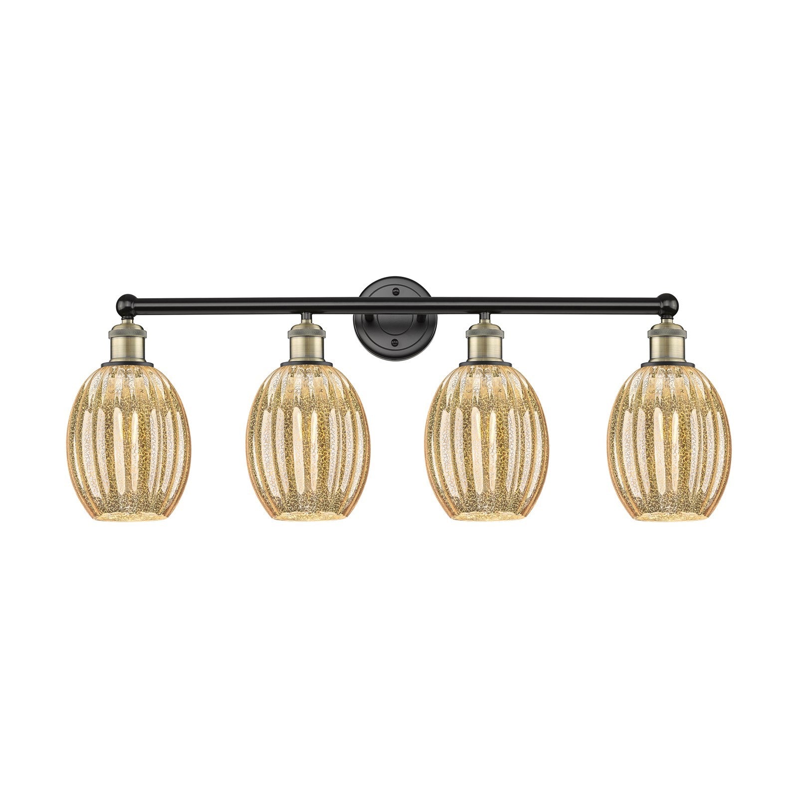 Innovations Preston Bulb 33in 4-Light Bath Vanity Light | Industrial Black Antique Brass and Mercury Glass | Bathroom Vanity | Model 616-4W-BAB-G459-6ME