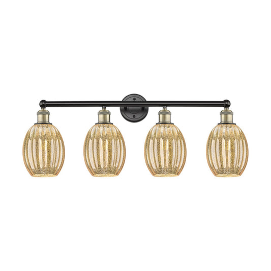 Innovations Preston Bulb 33in 4-Light Bath Vanity Light | Industrial Black Antique Brass and Mercury Glass | Bathroom Vanity | Model 616-4W-BAB-G459-6ME