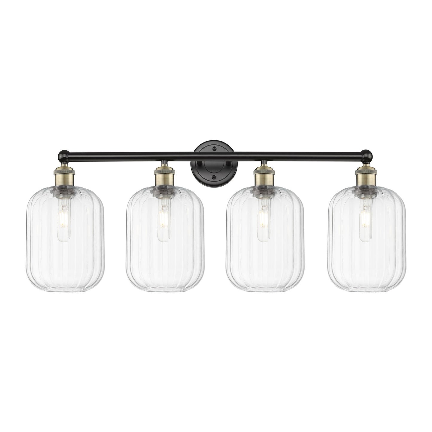 Innovations Preston Cylinder 34in 4-Light Bath Vanity Light | Industrial Black Antique Brass and Clear Glass | Bathroom Vanity | Model 616-4W-BAB-G460-7CL