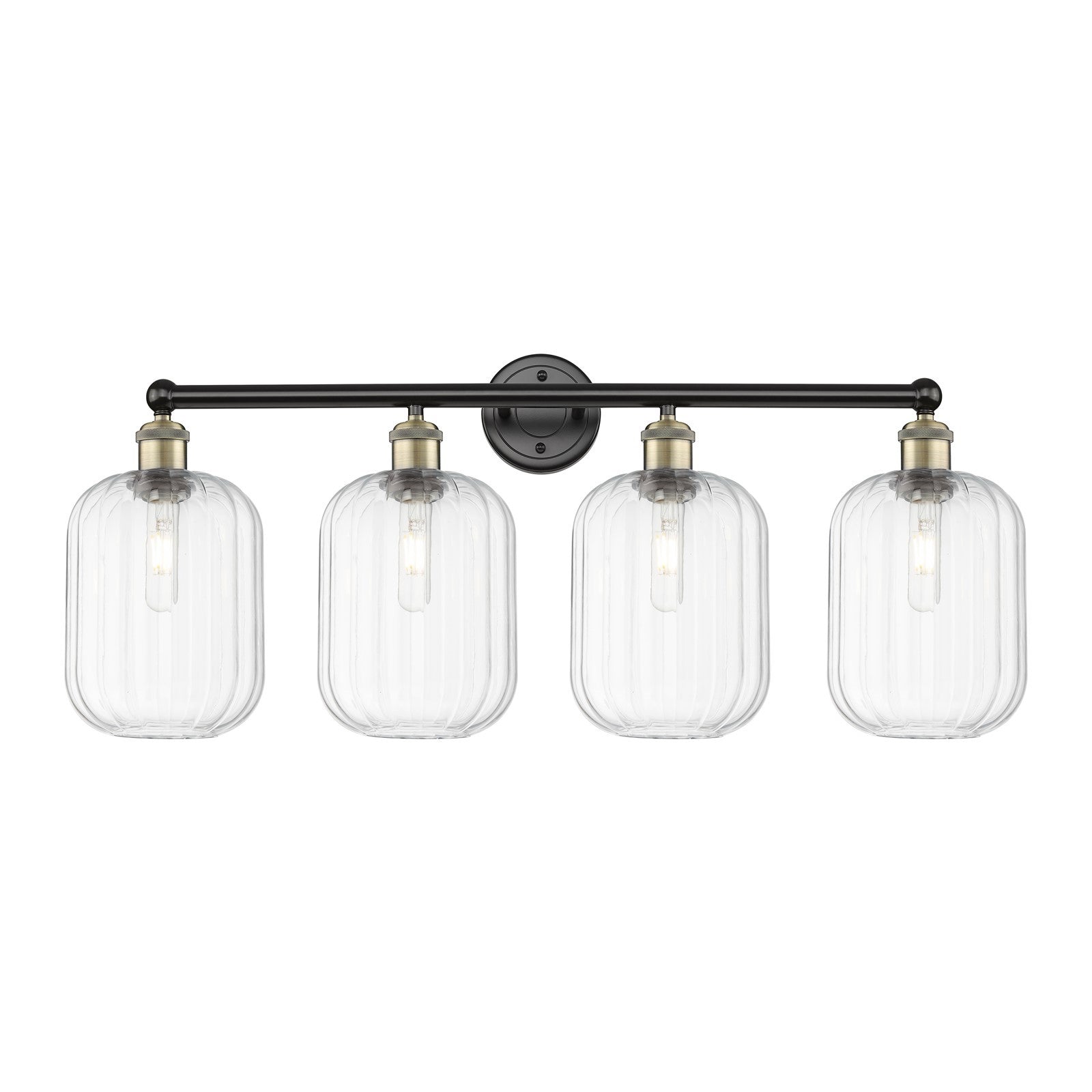 Innovations Preston Cylinder 34in 4-Light Bath Vanity Light | Industrial Black Antique Brass and Clear Glass | Bathroom Vanity | Model 616-4W-BAB-G460-7CL