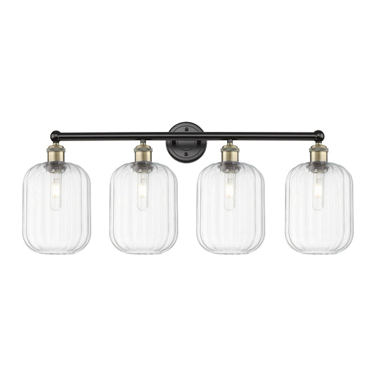 Innovations Preston Cylinder 34in 4-Light Bath Vanity Light | Industrial Black Antique Brass and Clear Glass | Bathroom Vanity | Model 616-4W-BAB-G460-7CL