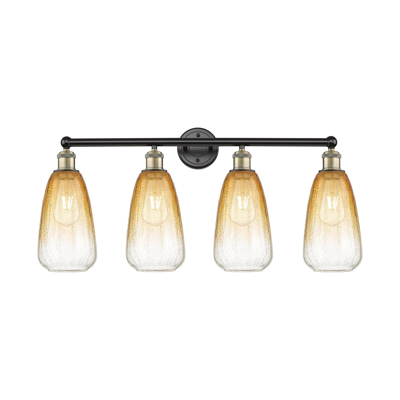 Innovations Brookhaven Almond 33in 4-Light Bath Vanity Light | Industrial Black Antique Brass and Amber Glass | Bathroom | Model 616-4W-BAB-G480-6AM
