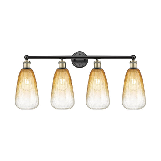 Innovations Brookhaven Almond 33in 4-Light Bath Vanity Light | Industrial Black Antique Brass and Amber Glass | Bathroom | Model 616-4W-BAB-G480-6AM