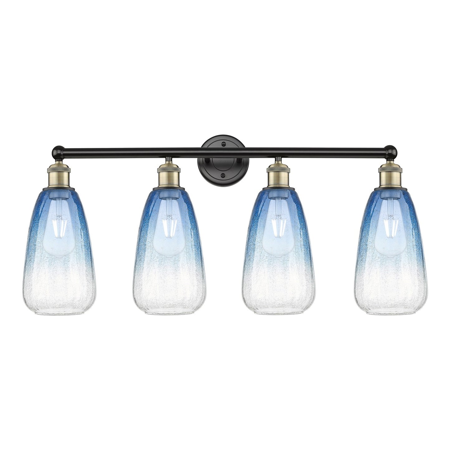 Innovations Brookhaven Almond 33in 4-Light Bath Vanity Light | Industrial Black Antique Brass and Sapphire Blue Glass | Model 616-4W-BAB-G480-6SB