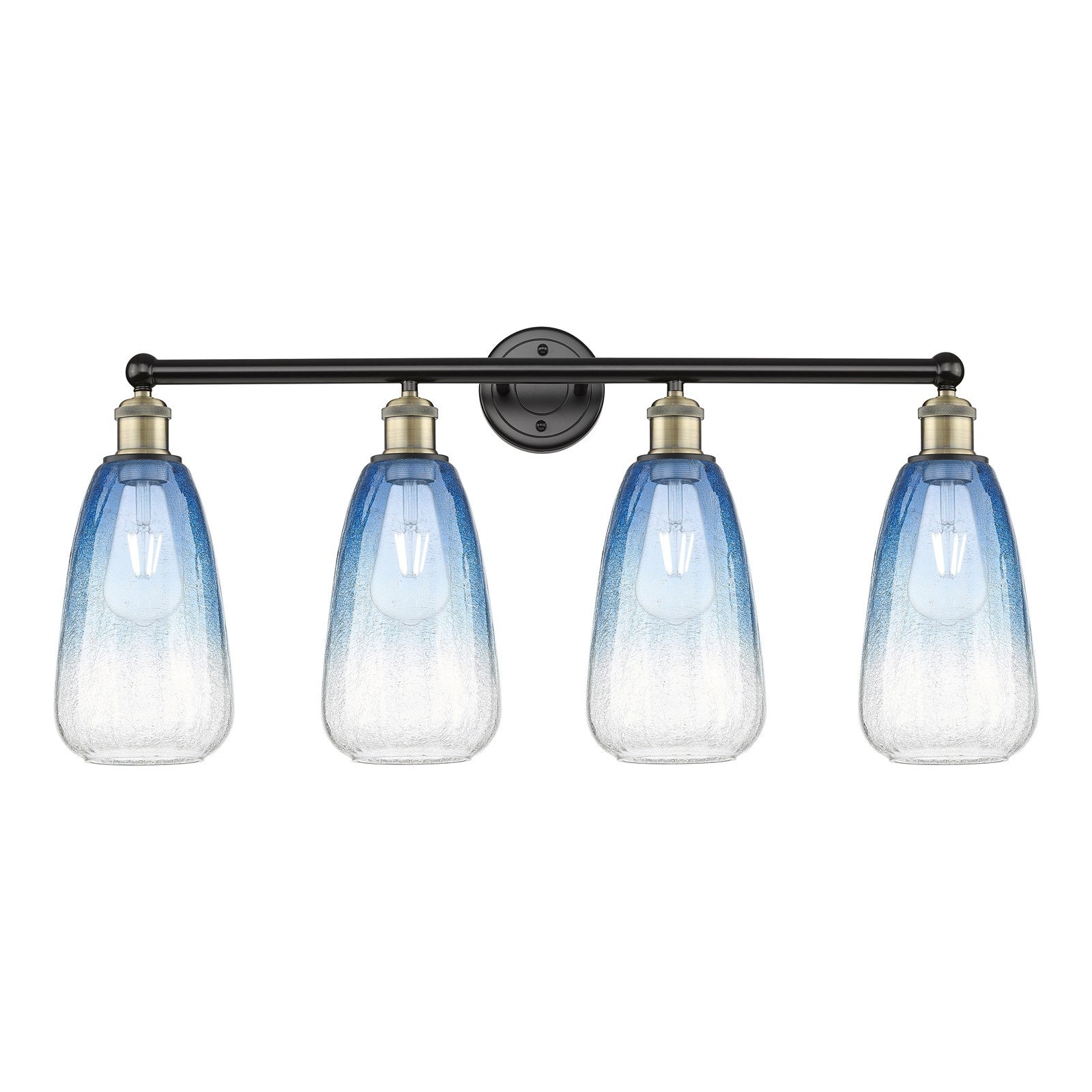 Innovations Brookhaven Almond 33in 4-Light Bath Vanity Light | Industrial Black Antique Brass and Sapphire Blue Glass | Model 616-4W-BAB-G480-6SB