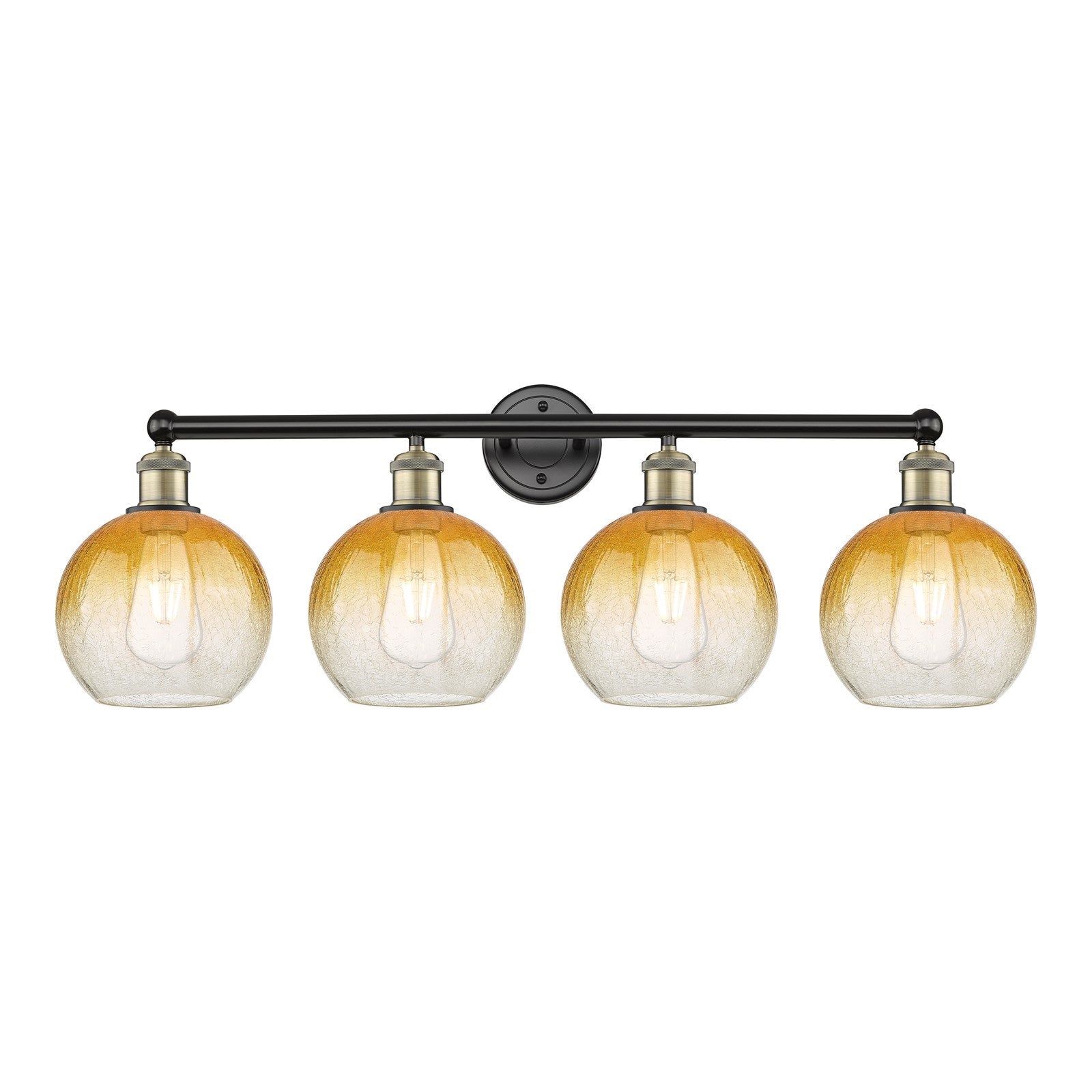 Innovations Brookhaven Globe 35in 4-Light Bath Vanity Light | Industrial Black Antique Brass and Amber Glass | Bathroom Vanity | Model 616-4W-BAB-G483-8AM