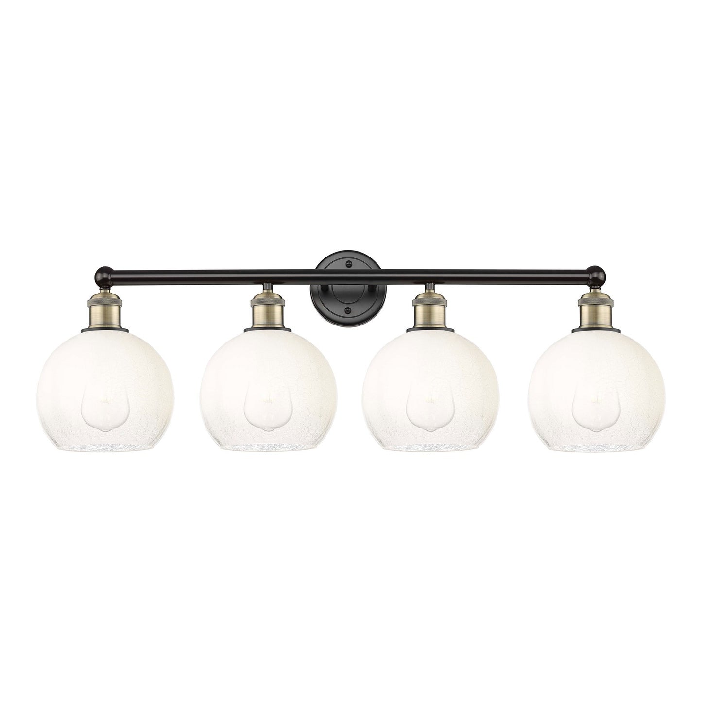 Innovations Brookhaven Globe 35in 4-Light Bath Vanity Light | Industrial Black Antique Brass and Opal Glass | Bathroom Vanity | Model 616-4W-BAB-G483-8OP