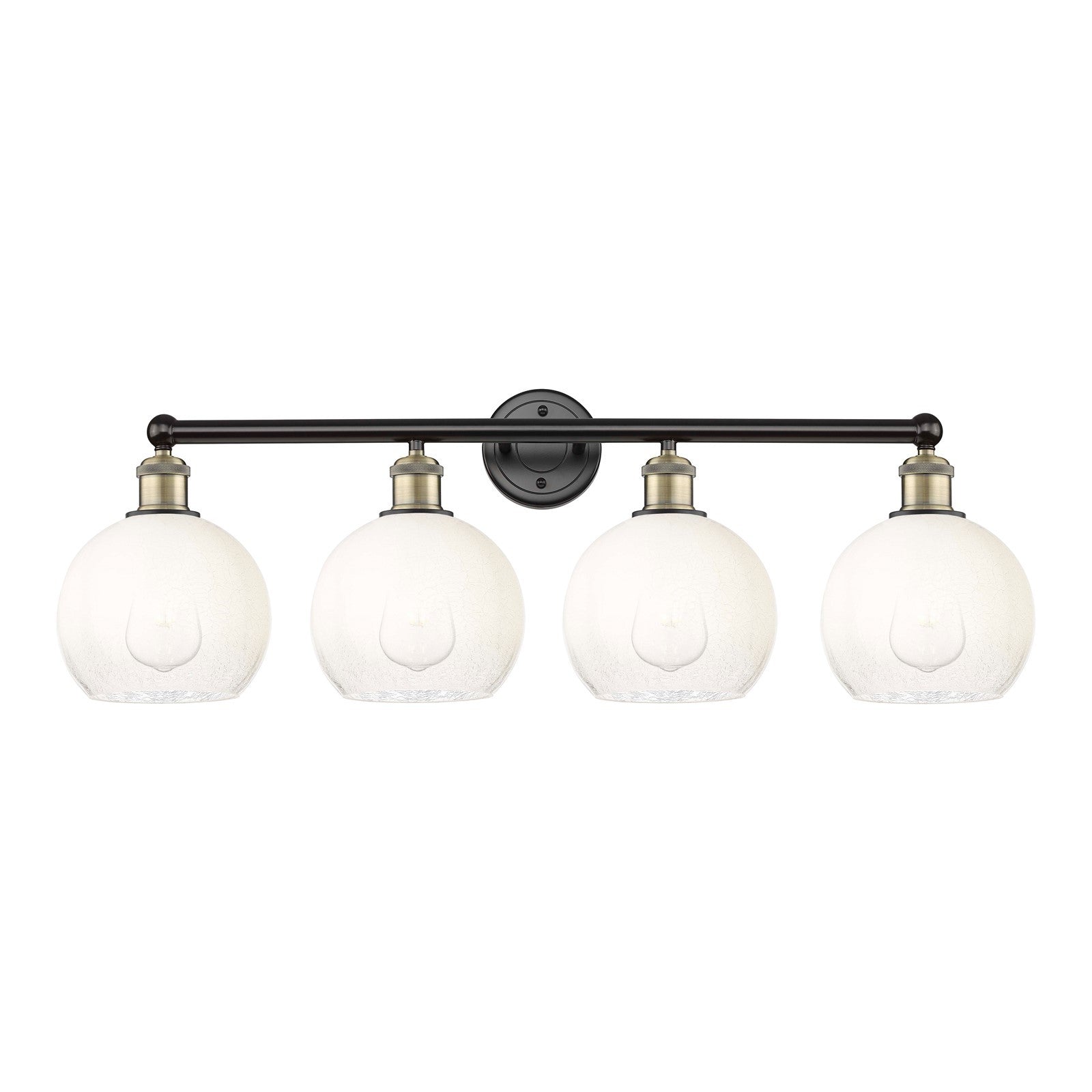 Innovations Brookhaven Globe 35in 4-Light Bath Vanity Light | Industrial Black Antique Brass and Opal Glass | Bathroom Vanity | Model 616-4W-BAB-G483-8OP