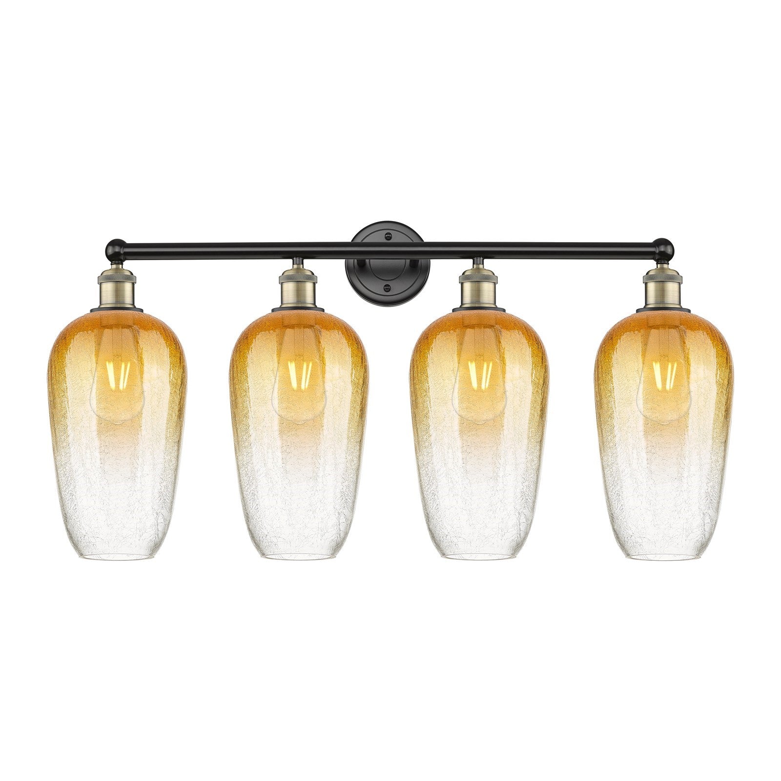 Innovations Brookhaven Flute 34in 4-Light Bath Vanity Light | Industrial Black Antique Brass Steel and Amber Glass | Bathroom | Model 616-4W-BAB-G484-7AM