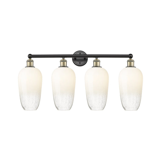 Innovations Brookhaven Flute 34in 4-Light Vanity Light | Industrial Black Antique Brass and Opal Glass | Bathroom Vanity | 34 | Model 616-4W-BAB-G484-7OP