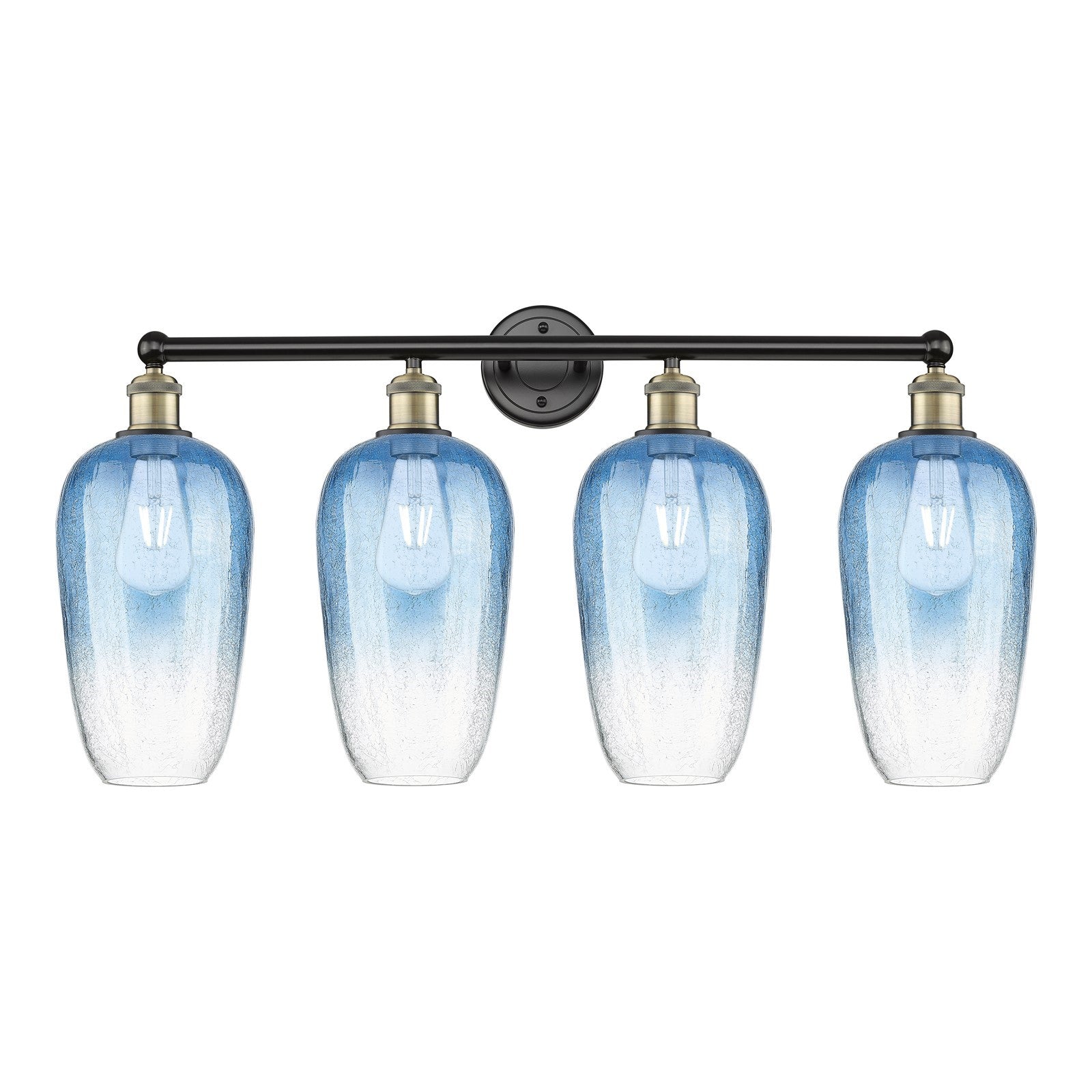 Innovations Brookhaven Flute 34in 4-Light Bath Vanity Light | Industrial Black Antique Brass Steel and Sapphire Blue Glass | Model 616-4W-BAB-G484-7SB