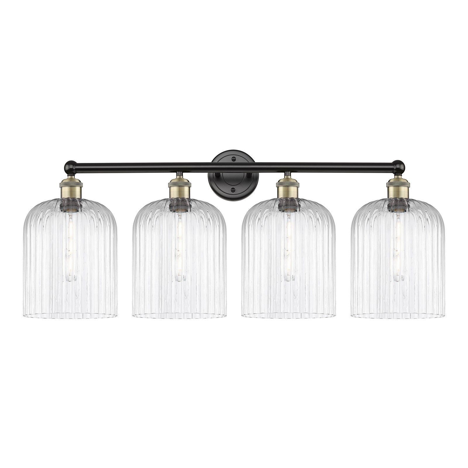 Innovations Bridal Veil 32in 4-Light Bath Vanity Light | Art Nouveau Industrial Black Antique Brass and Clear Ribbed Glass | Model 616-4W-BAB-G559-8CL