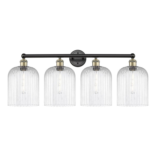 Innovations Bridal Veil 32in 4-Light Bath Vanity Light | Art Nouveau Industrial Black Antique Brass and Clear Ribbed Glass | Model 616-4W-BAB-G559-8CL