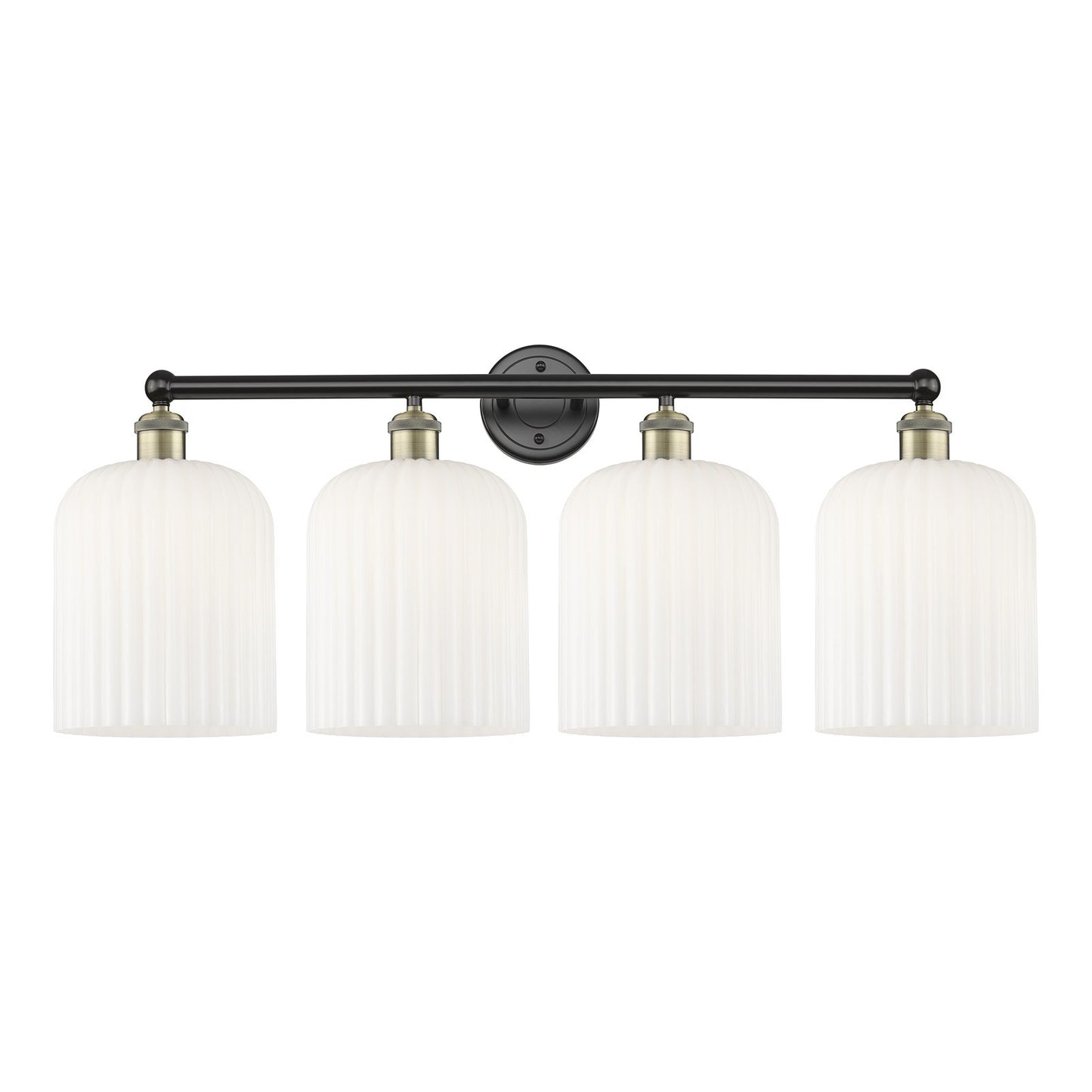 Innovations Bridal Veil 32in 4-Light Bath Vanity Light | Art Nouveau Black Antique Brass and Gloss White Ribbed Glass | Damp | Model 616-4W-BAB-G559-8GWH