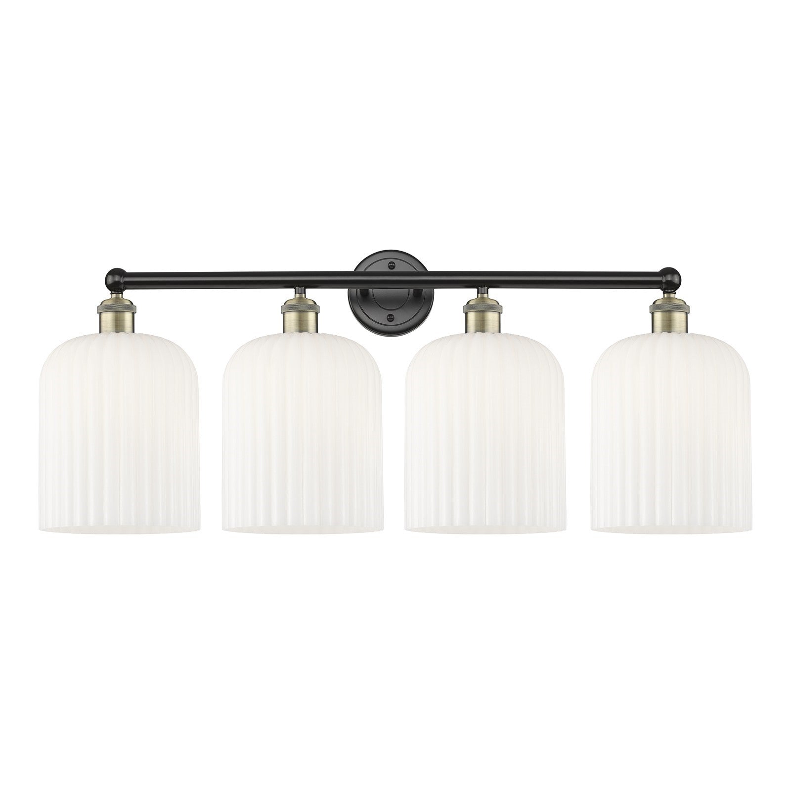 Innovations Bridal Veil 32in 4-Light Bath Vanity Light | Art Nouveau Black Antique Brass and Gloss White Ribbed Glass | Damp | Model 616-4W-BAB-G559-8GWH