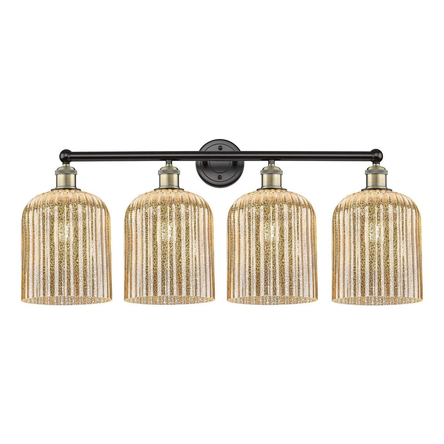 Innovations Bridal Veil 32in 4-Light Bath Vanity Light | Art Nouveau Industrial Black Antique Brass and Mercury Ribbed Glass | Model 616-4W-BAB-G559-8ME