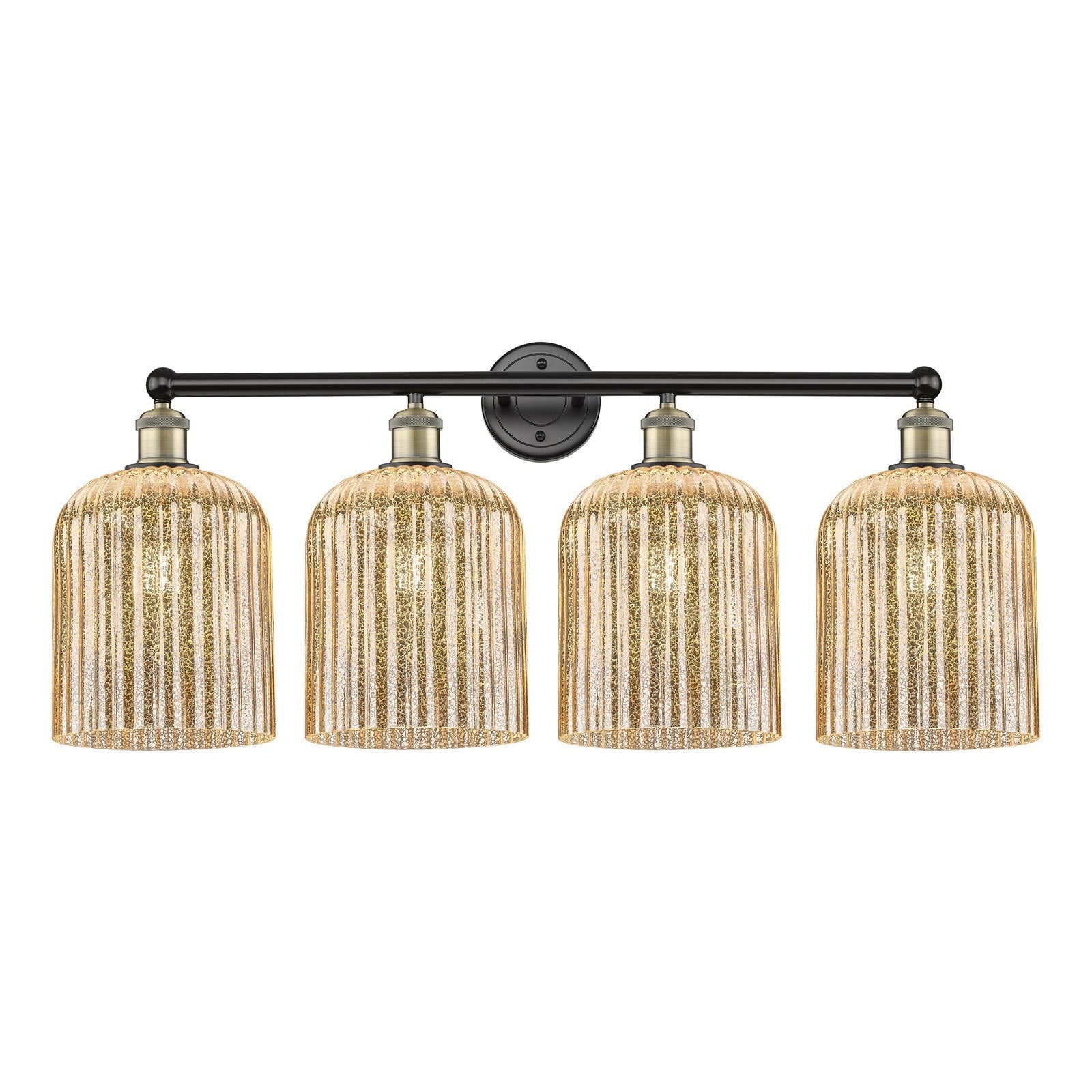 Innovations Bridal Veil 32in 4-Light Bath Vanity Light | Art Nouveau Industrial Black Antique Brass and Mercury Ribbed Glass | Model 616-4W-BAB-G559-8ME