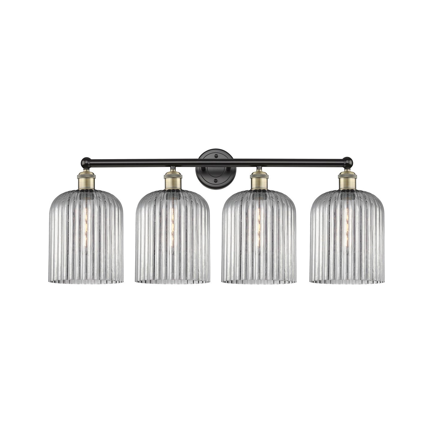 Innovations Bridal Veil 32in 4-Light Bath Vanity Light | Art Nouveau Black Antique Brass and Light Smoke Ribbed Glass | Model 616-4W-BAB-G559-8SM