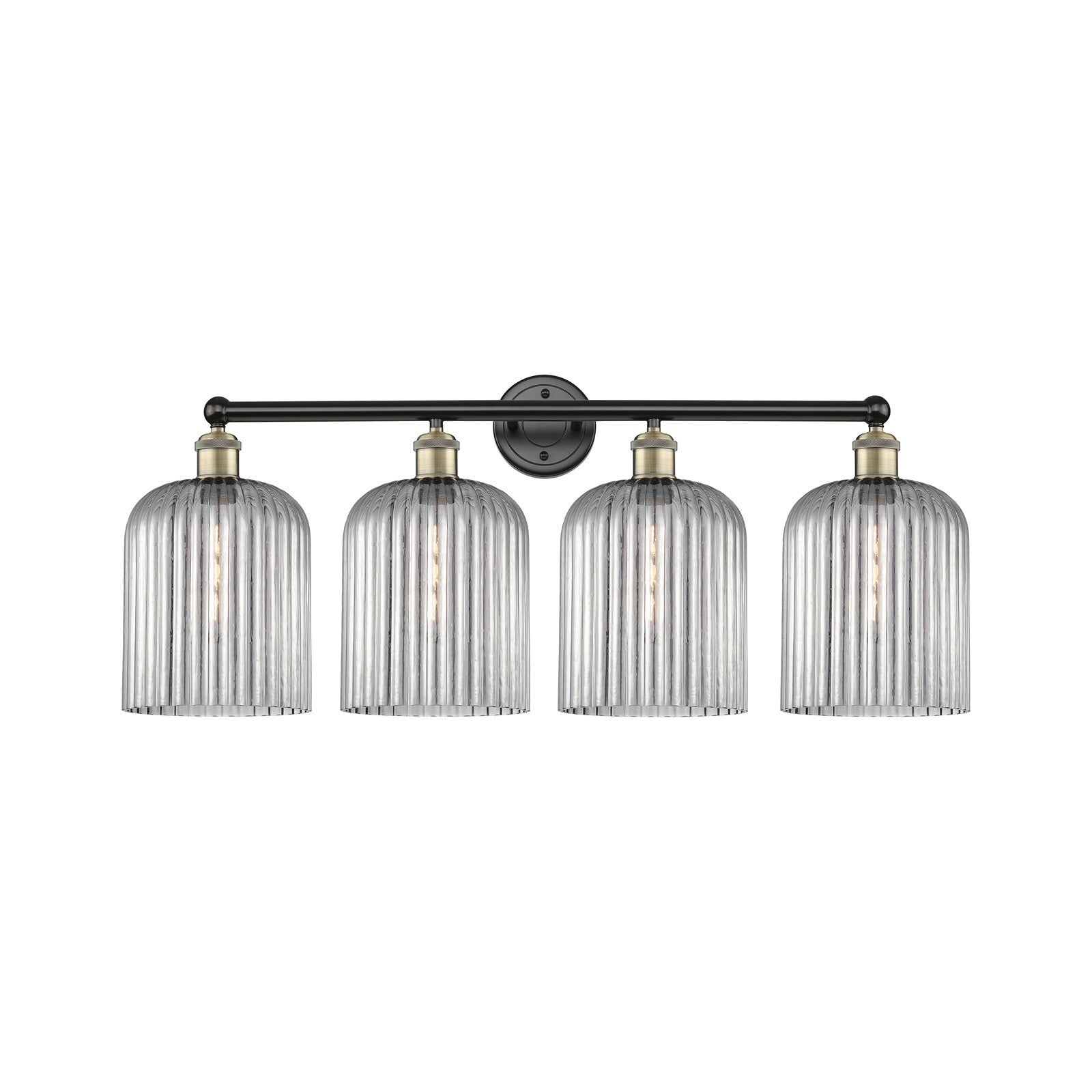 Innovations Bridal Veil 32in 4-Light Bath Vanity Light | Art Nouveau Black Antique Brass and Light Smoke Ribbed Glass | Model 616-4W-BAB-G559-8SM