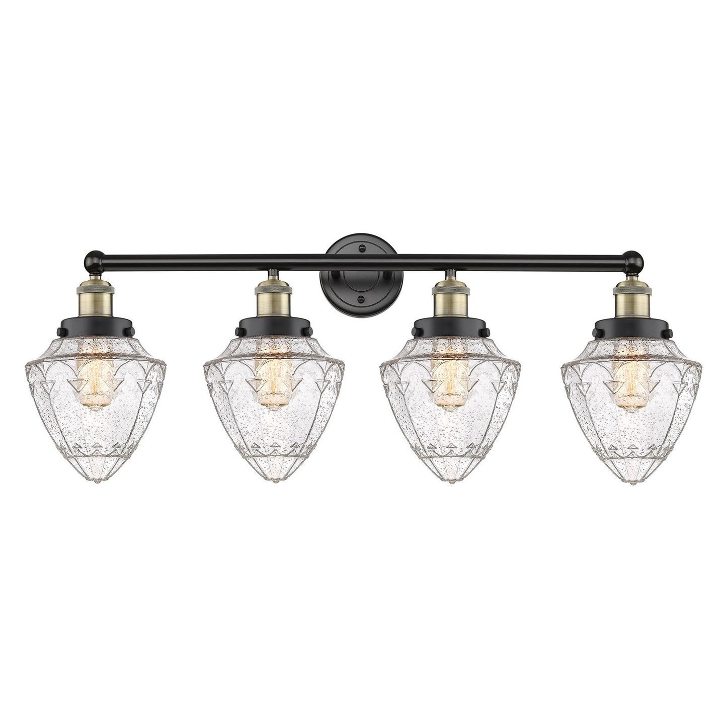Innovations Bullet 34in 4-Light Bath Vanity | Industrial Black Antique Brass Steel and Seedy Glass | Bathroom & Powder Room | 34 | Model 616-4W-BAB-G664-7