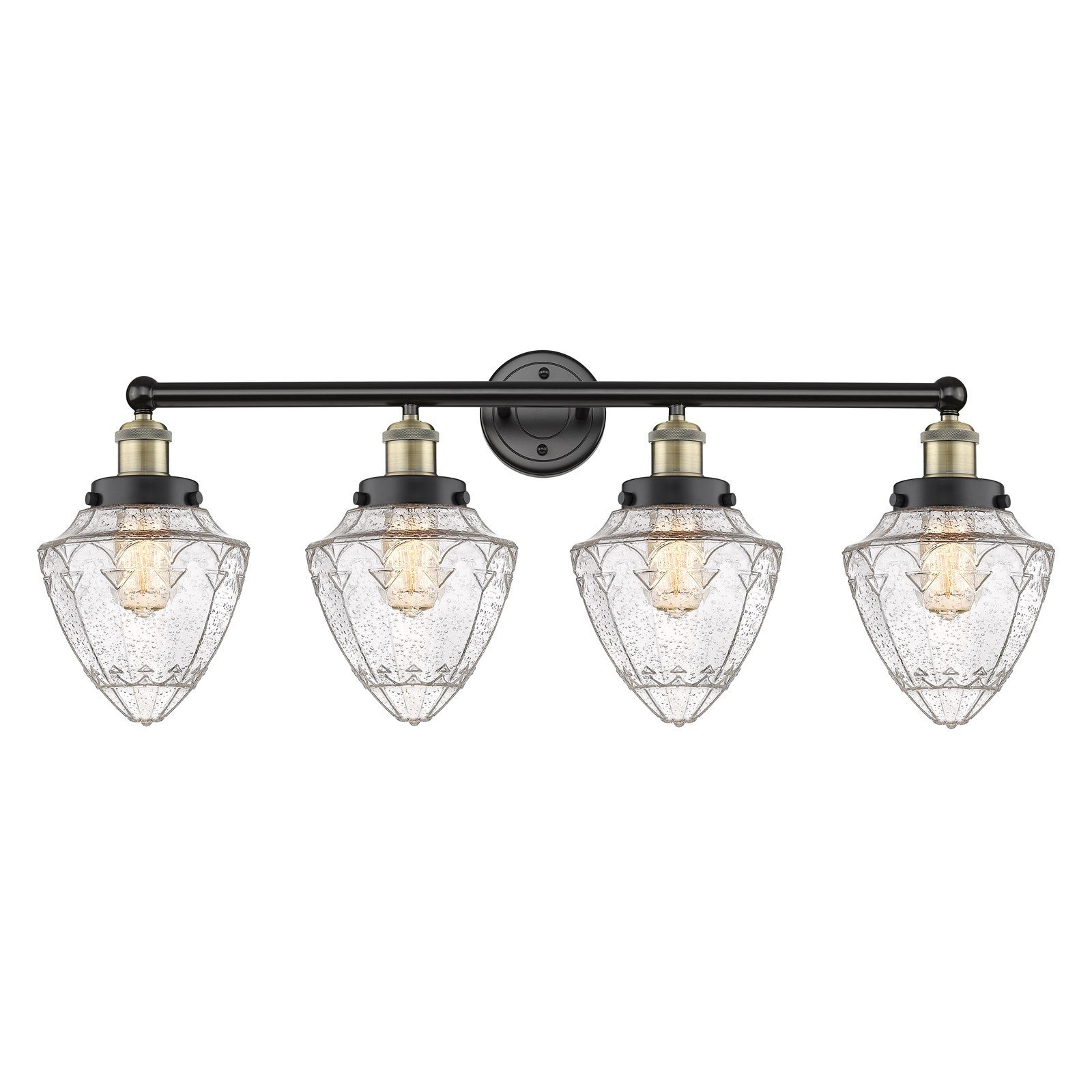 Innovations Bullet 34in 4-Light Bath Vanity | Industrial Black Antique Brass Steel and Seedy Glass | Bathroom & Powder Room | 34 | Model 616-4W-BAB-G664-7