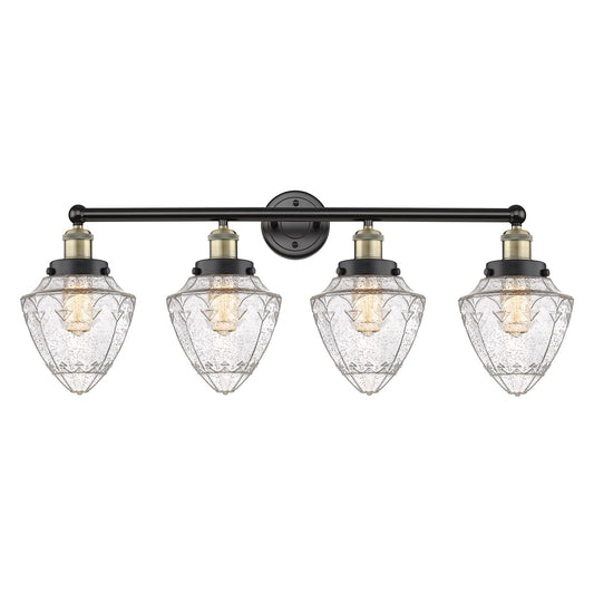 Innovations Bullet 34in 4-Light Bath Vanity | Industrial Black Antique Brass Steel and Seedy Glass | Bathroom & Powder Room | 34 | Model 616-4W-BAB-G664-7
