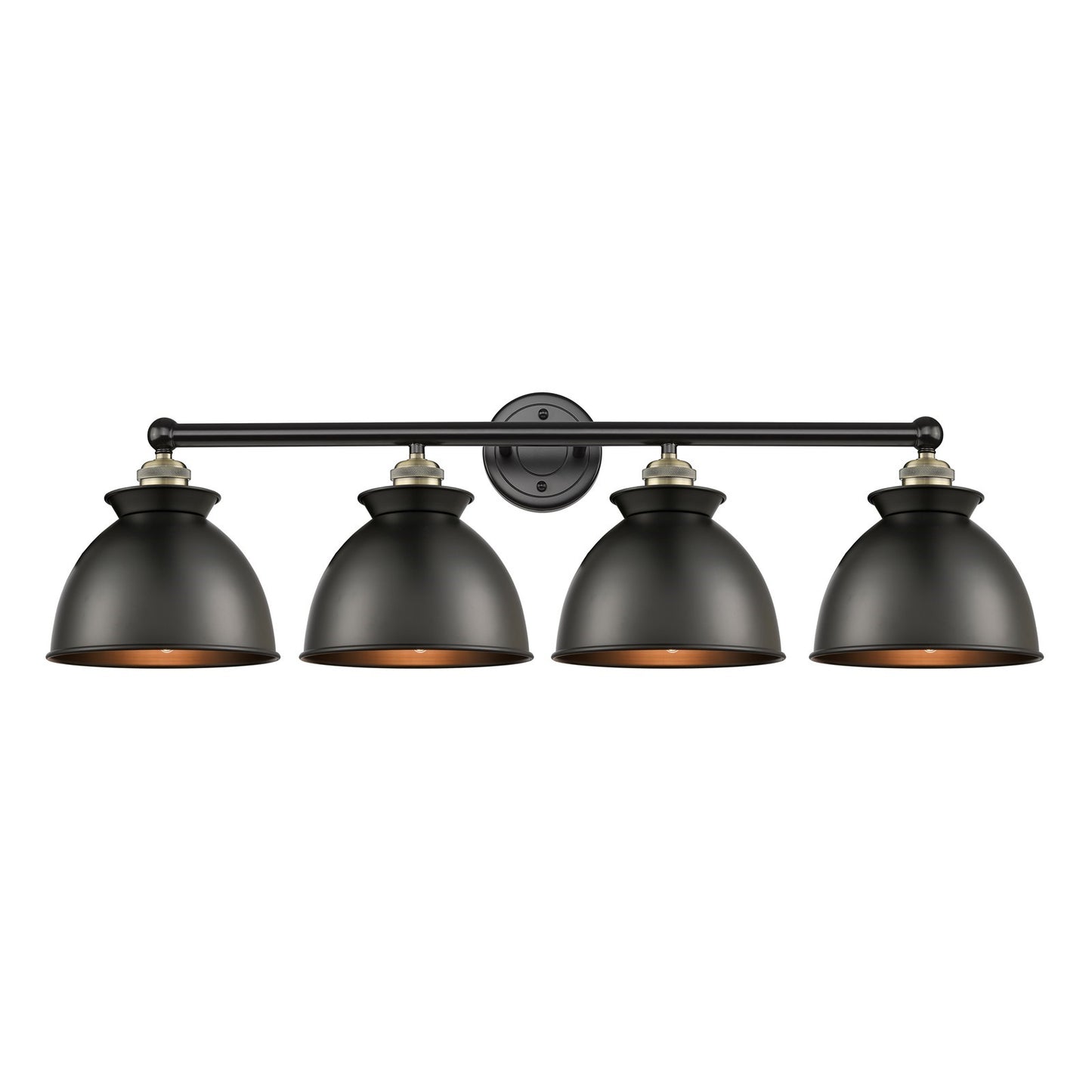 Innovations Adirondack 35in 4-Light Bath Vanity Light | Industrial Black Antique Brass and Matte Black Metal Shade | Bathroom | Model 616-4W-BAB-M14-BK