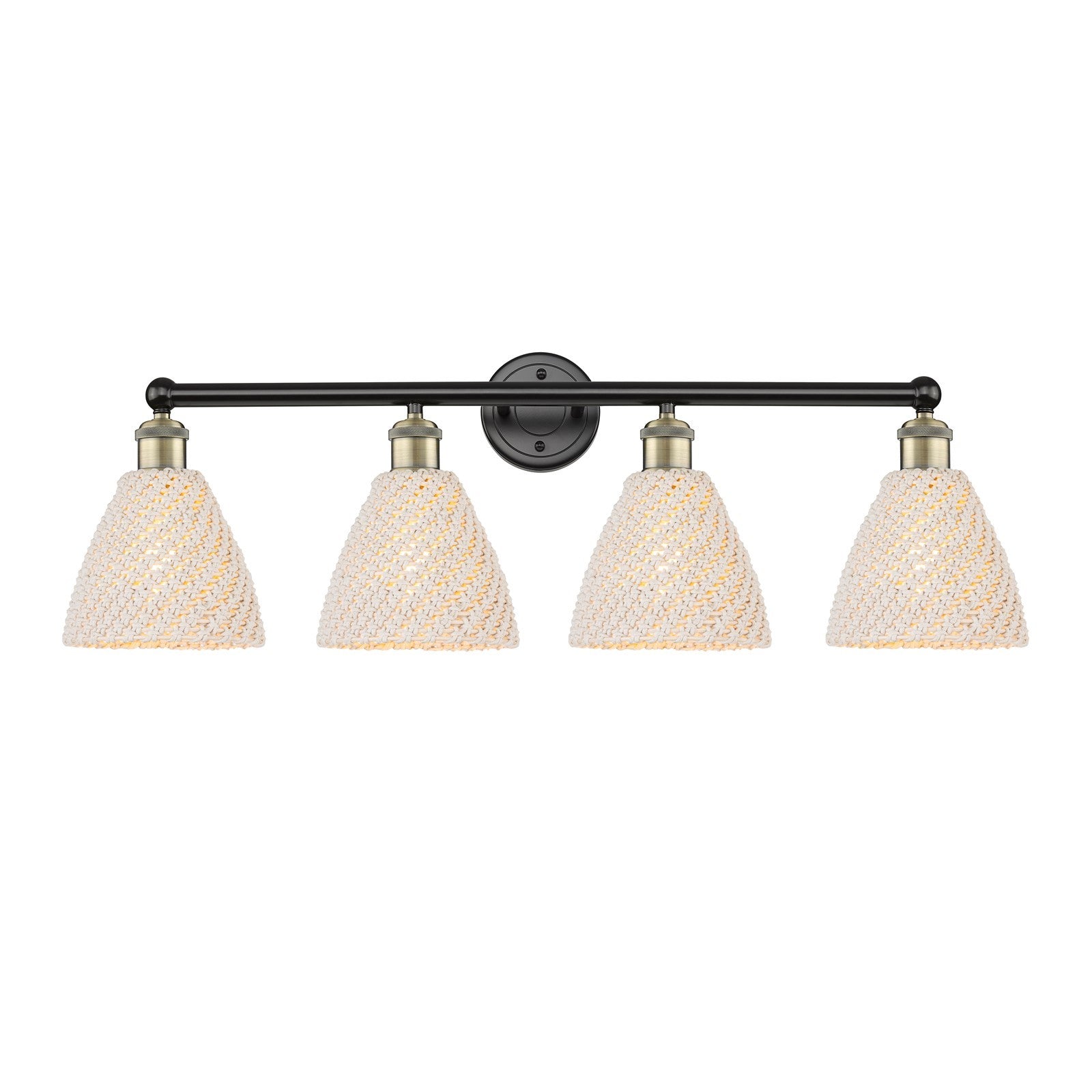 Innovations Bristol Natural 35in 4-Light Bath Vanity Light | Industrial Black Antique Brass and Natural Fiber Shade | Model 616-4W-BAB-NBD-75-NAT