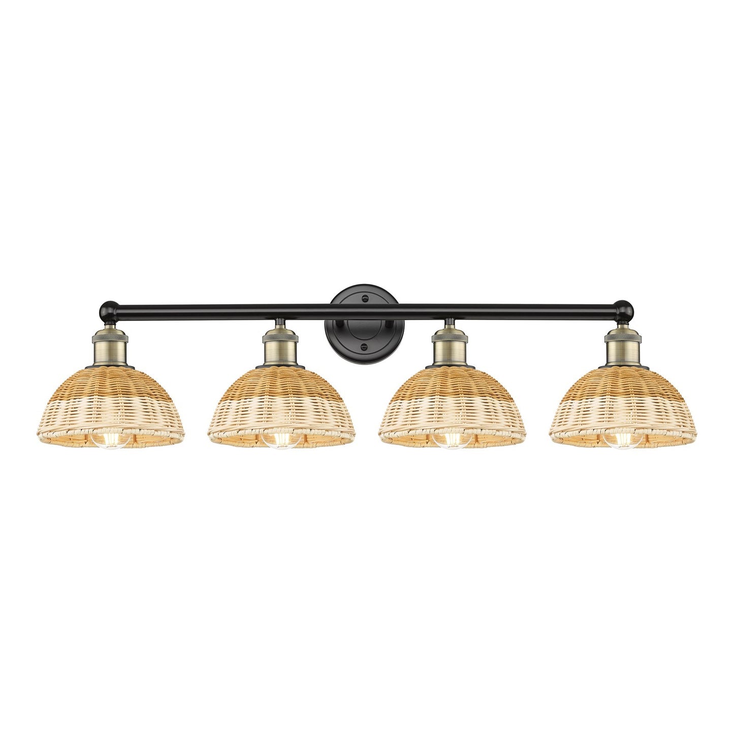 Innovations Bristol Natural II 35in 4-Light Bath Vanity Light | Industrial Black Antique Brass and Natural Fiber Shade | Model 616-4W-BAB-NBD2-75-NAT