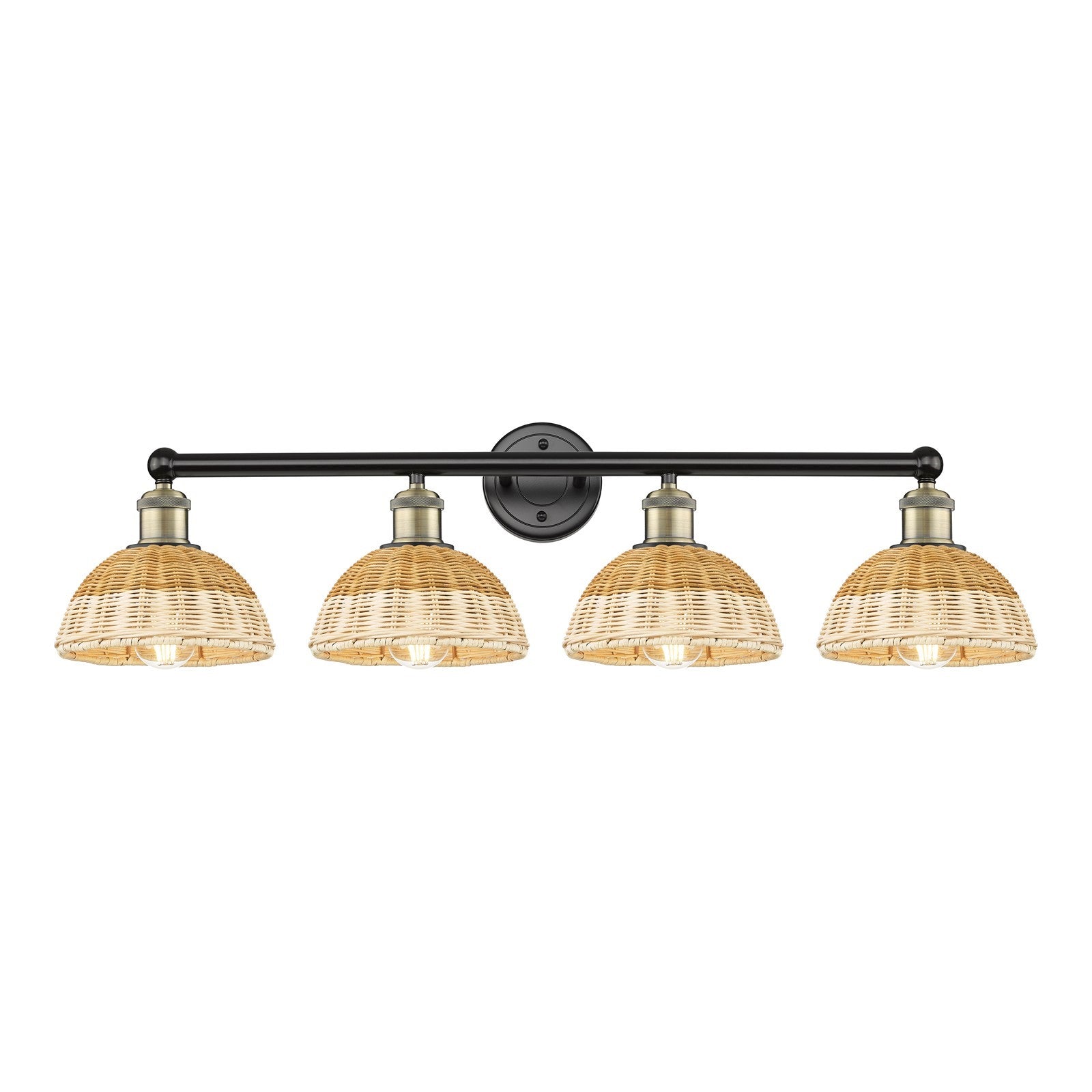 Innovations Bristol Natural II 35in 4-Light Bath Vanity Light | Industrial Black Antique Brass and Natural Fiber Shade | Model 616-4W-BAB-NBD2-75-NAT