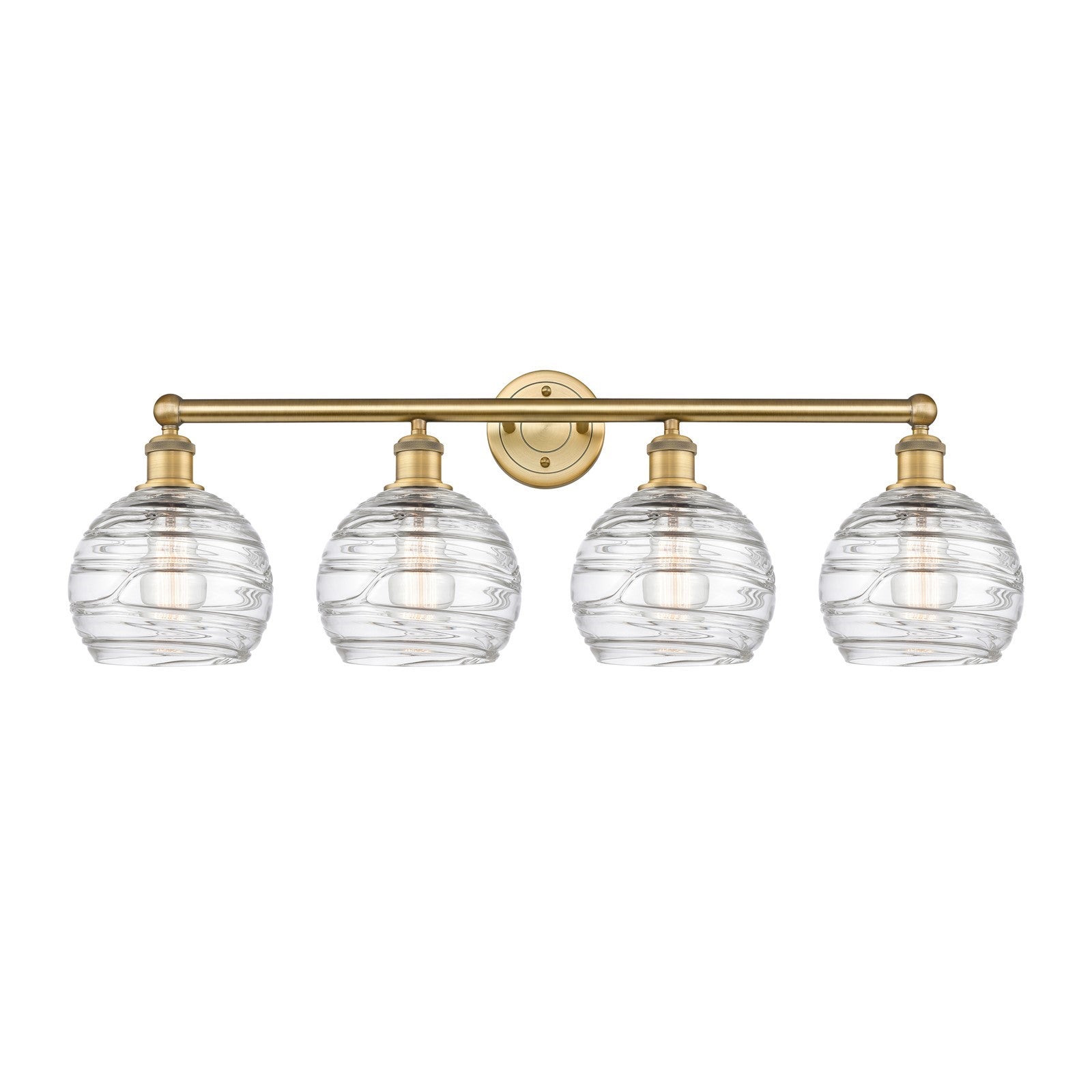 Innovations Athens Deco Swirl 35in 4-Light Bath Vanity Light | Industrial Brushed Brass Steel and Clear Deco Swirl Glass | Model 616-4W-BB-G1213-8CL