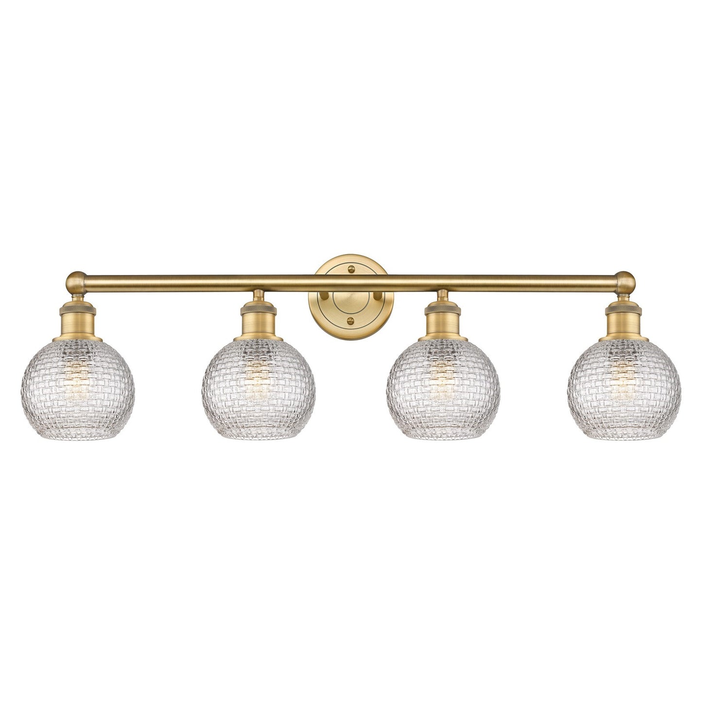 Innovations Athens 33in 4-Light Bath Vanity | Modern Farmhouse Brushed Brass and Clear Basket Weave Glass | Bathroom Vanity | Model 616-4W-BB-G122C-6CL