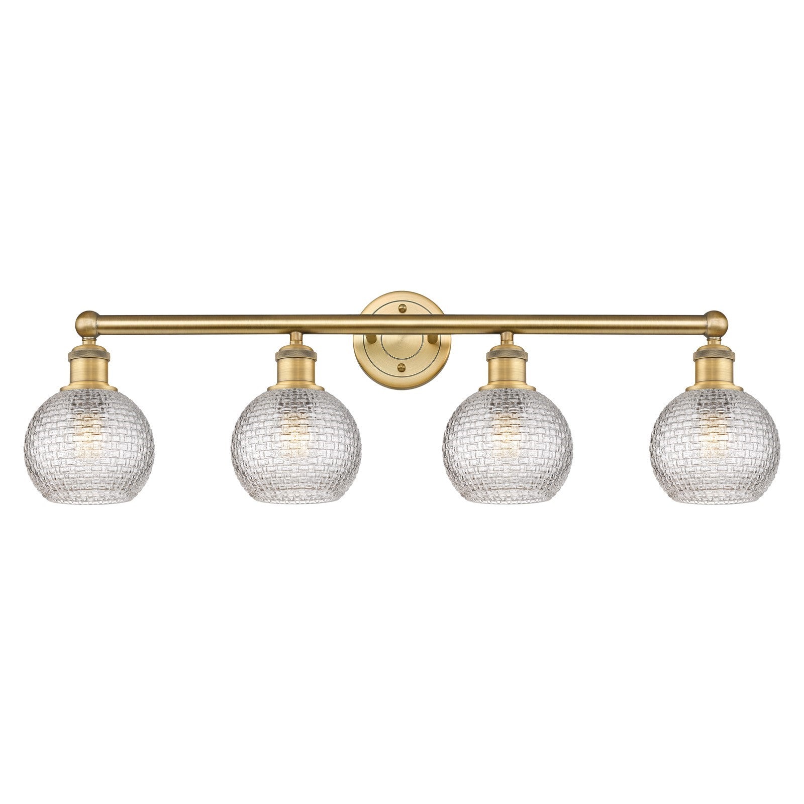 Innovations Athens 33in 4-Light Bath Vanity | Modern Farmhouse Brushed Brass and Clear Basket Weave Glass | Bathroom Vanity | Model 616-4W-BB-G122C-6CL