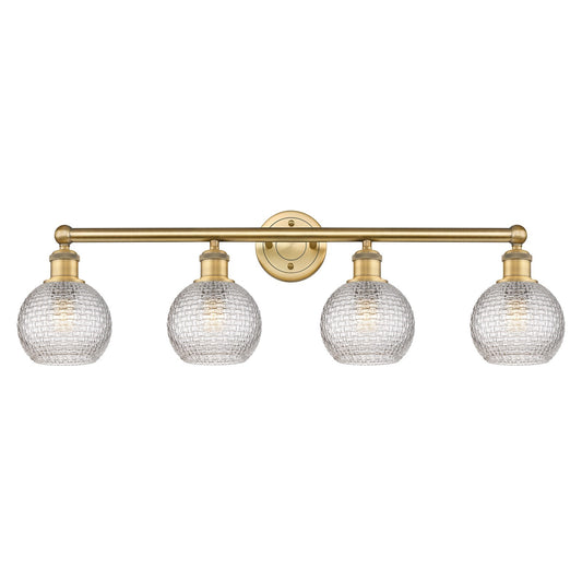 Innovations Athens 33in 4-Light Bath Vanity | Modern Farmhouse Brushed Brass and Clear Basket Weave Glass | Bathroom Vanity | Model 616-4W-BB-G122C-6CL