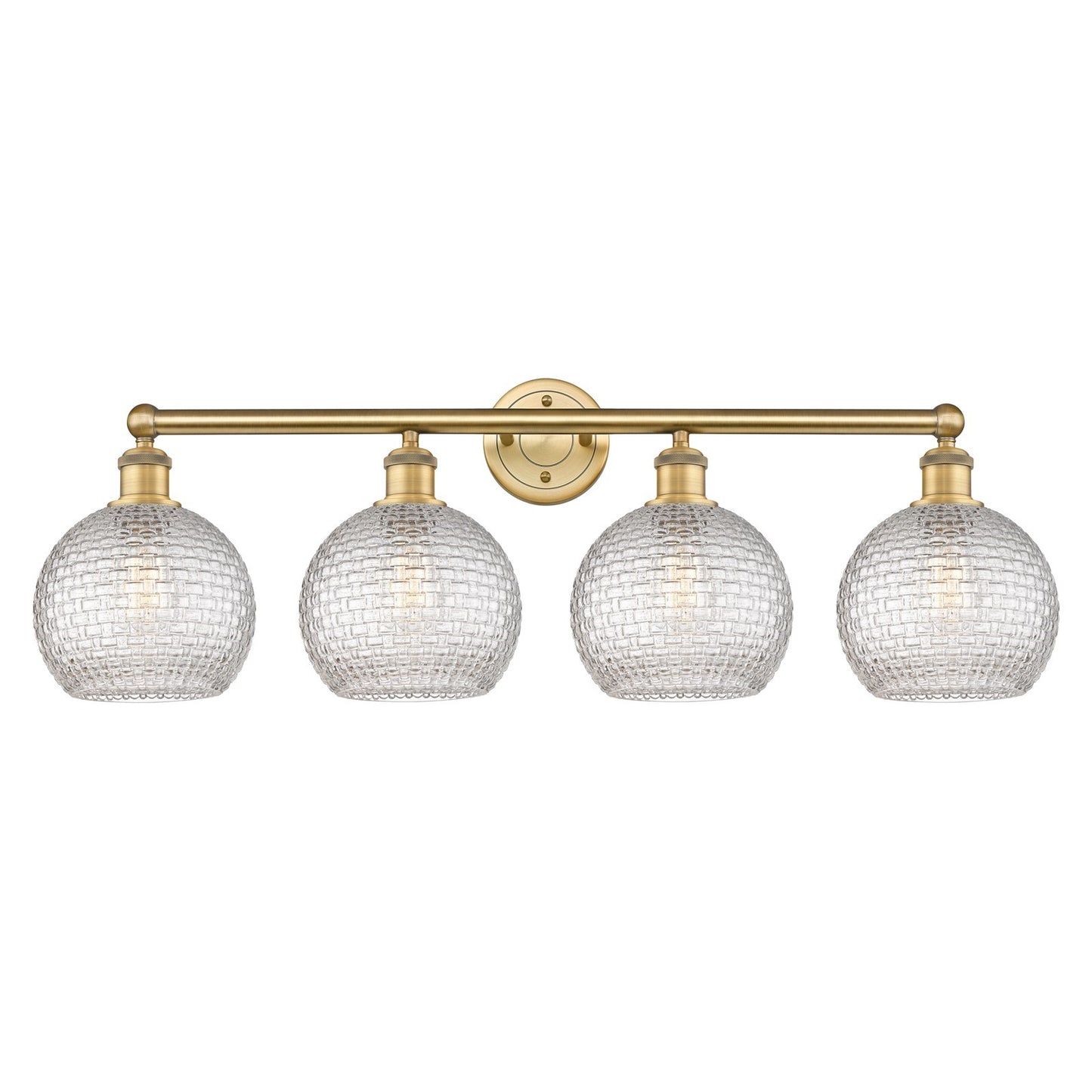 Innovations Athens 35in 4-Light Bath Vanity Light | Modern Farmhouse Brushed Brass and Clear Basket Weave Glass | Bathroom | Model 616-4W-BB-G122C-8CL