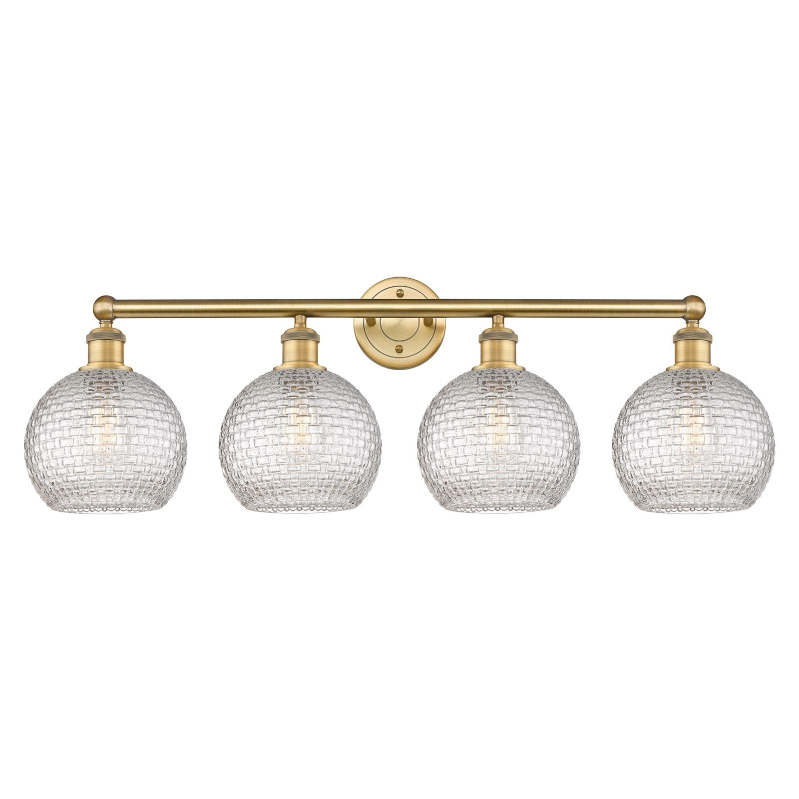 Innovations Athens 35in 4-Light Bath Vanity Light | Modern Farmhouse Brushed Brass and Clear Basket Weave Glass | Bathroom | Model 616-4W-BB-G122C-8CL