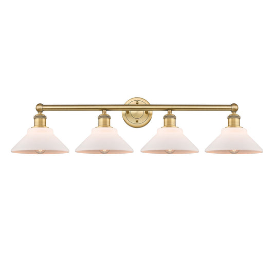 Innovations Orwell 35in 4-Light Bath Vanity Light | Industrial Brushed Brass Steel and Matte White Glass | Bathroom Vanity | 35.38 | Model 616-4W-BB-G131